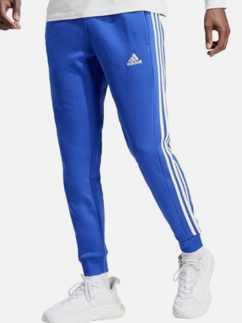 adidas Men's Essentials Fleece Tapered Cuff 3-Stripes Joggers - Royal Blue